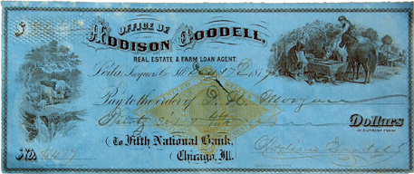 Addison Goodell check 1883 signed Addison